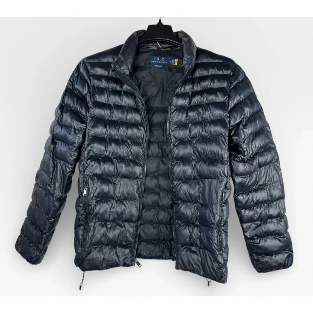 Polo Ralph Lauren The Colden Packable Glossed Jacket Dark Navy Mens Medium *Flaw